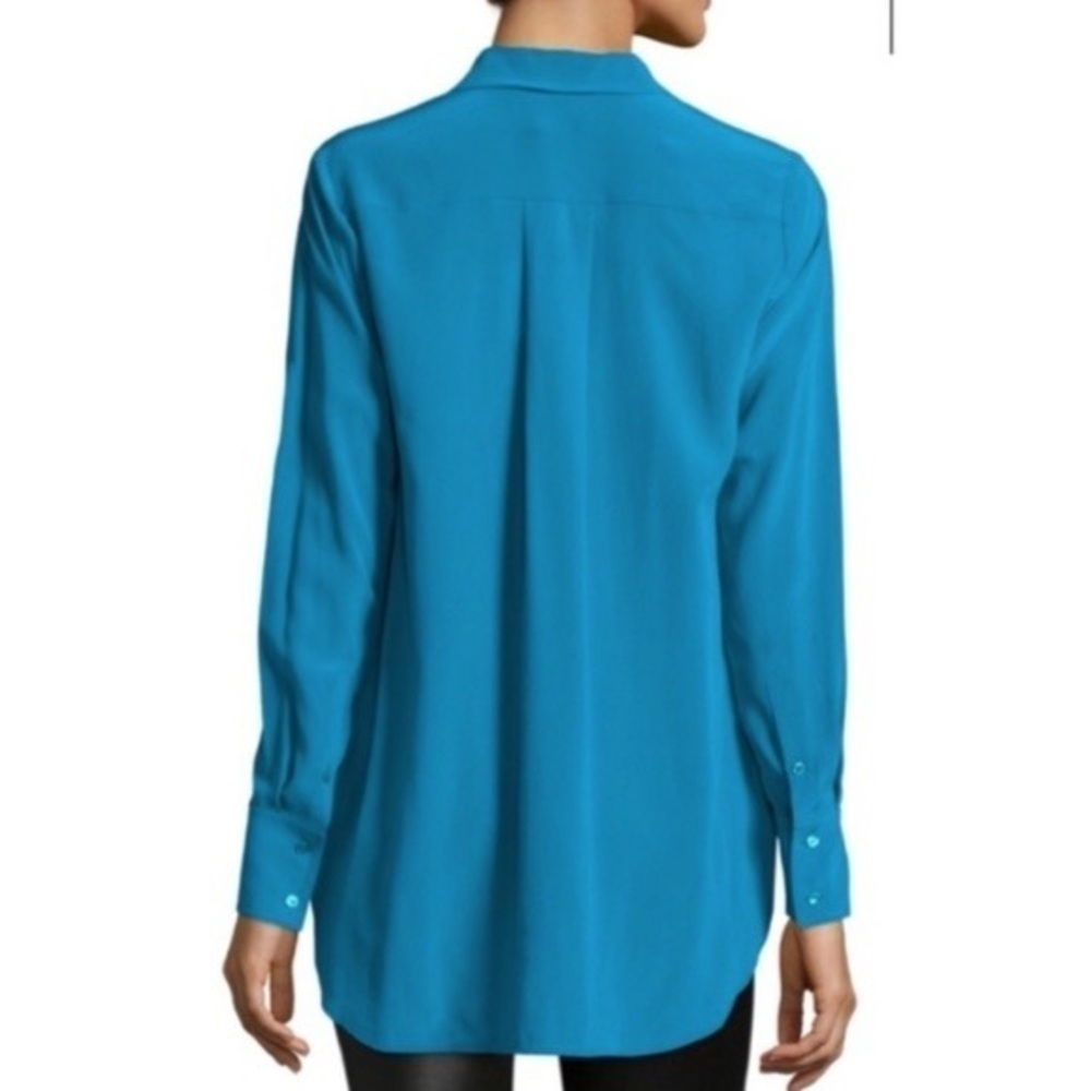 Vince Teal Silk Cowl Neck Blouse Long Sleeve Medium - Picture 3 of 11